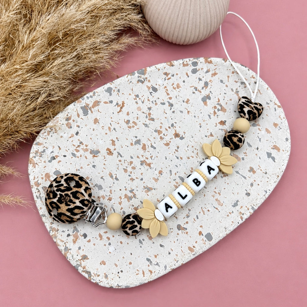 Modèle "ALBA" - Attache tétine fleur de lotus léopard