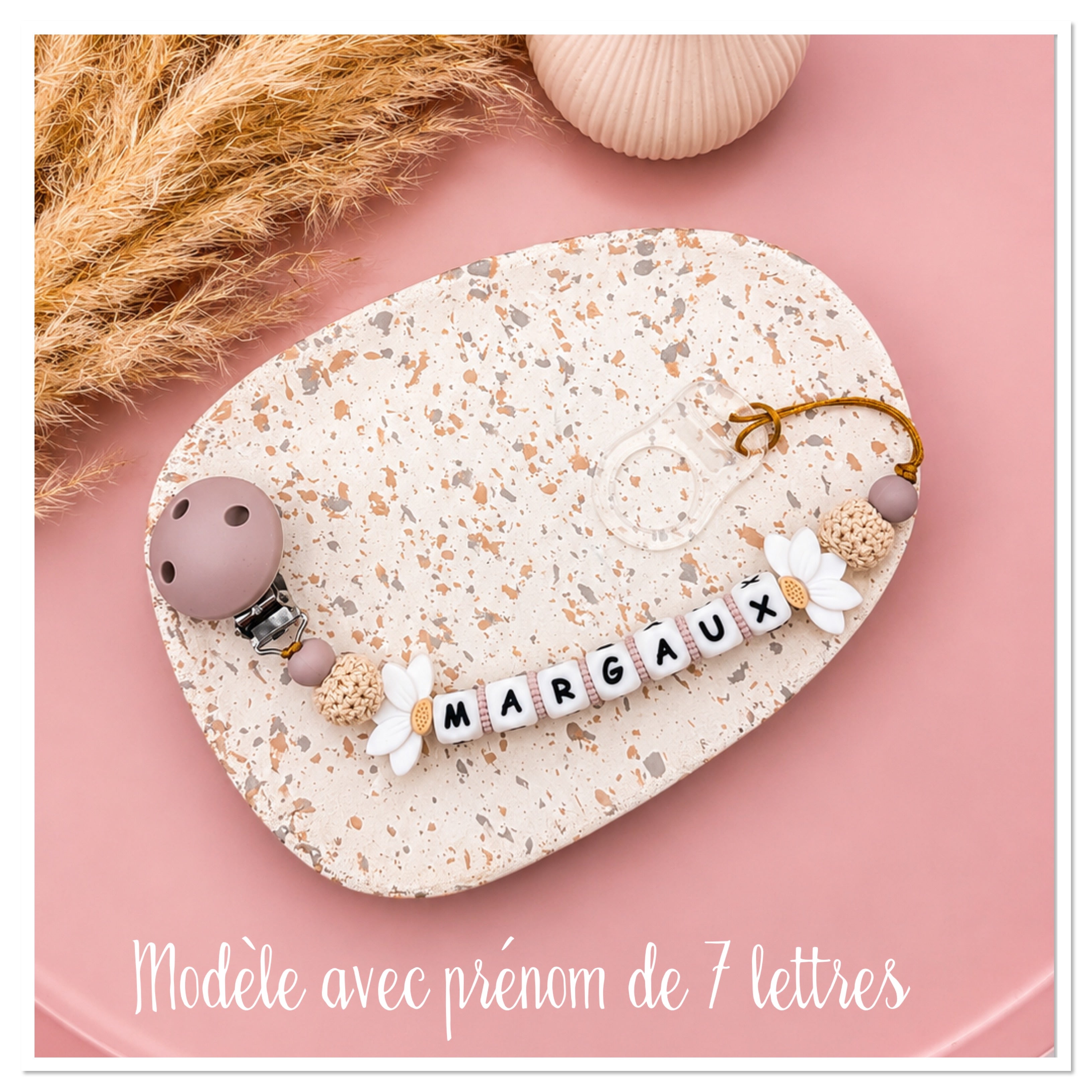 Modèle "LEYA" - Attache sucette fleur de lotus et crochet