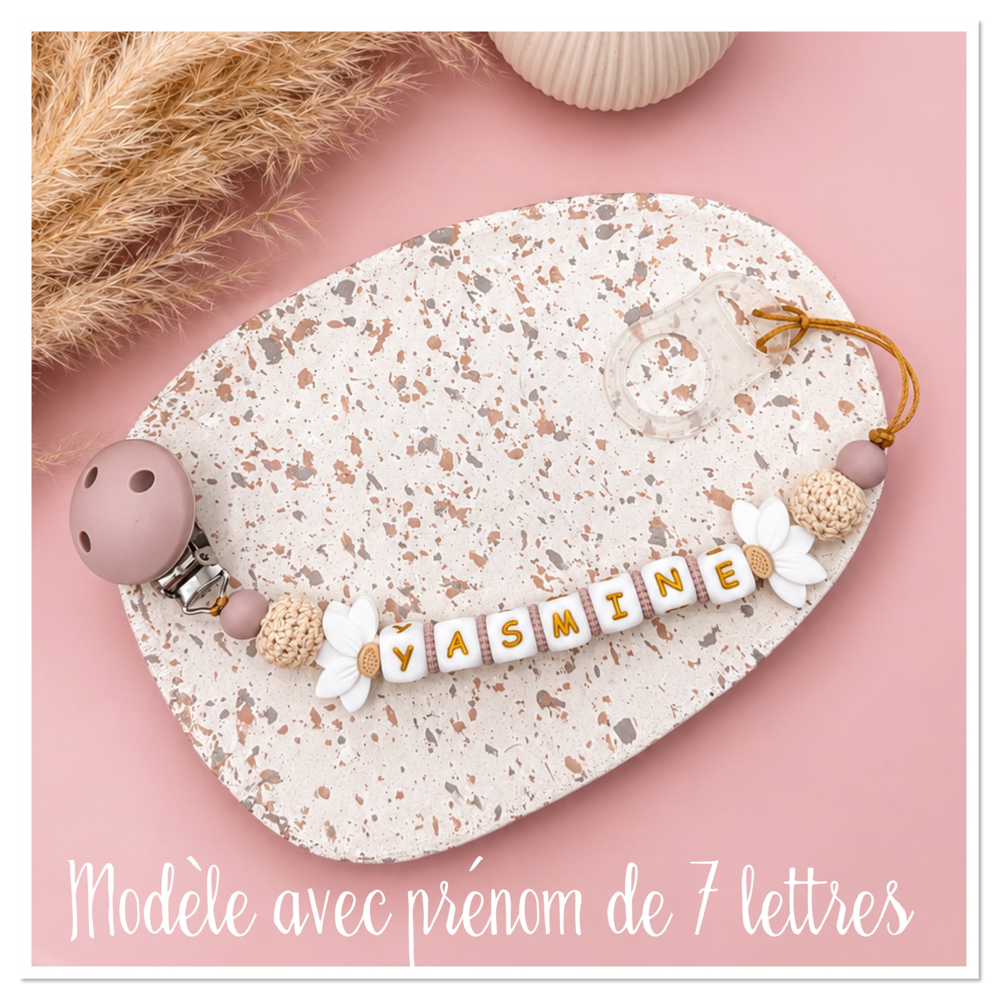 Modèle "LEYA" - Attache sucette fleur de lotus et crochet