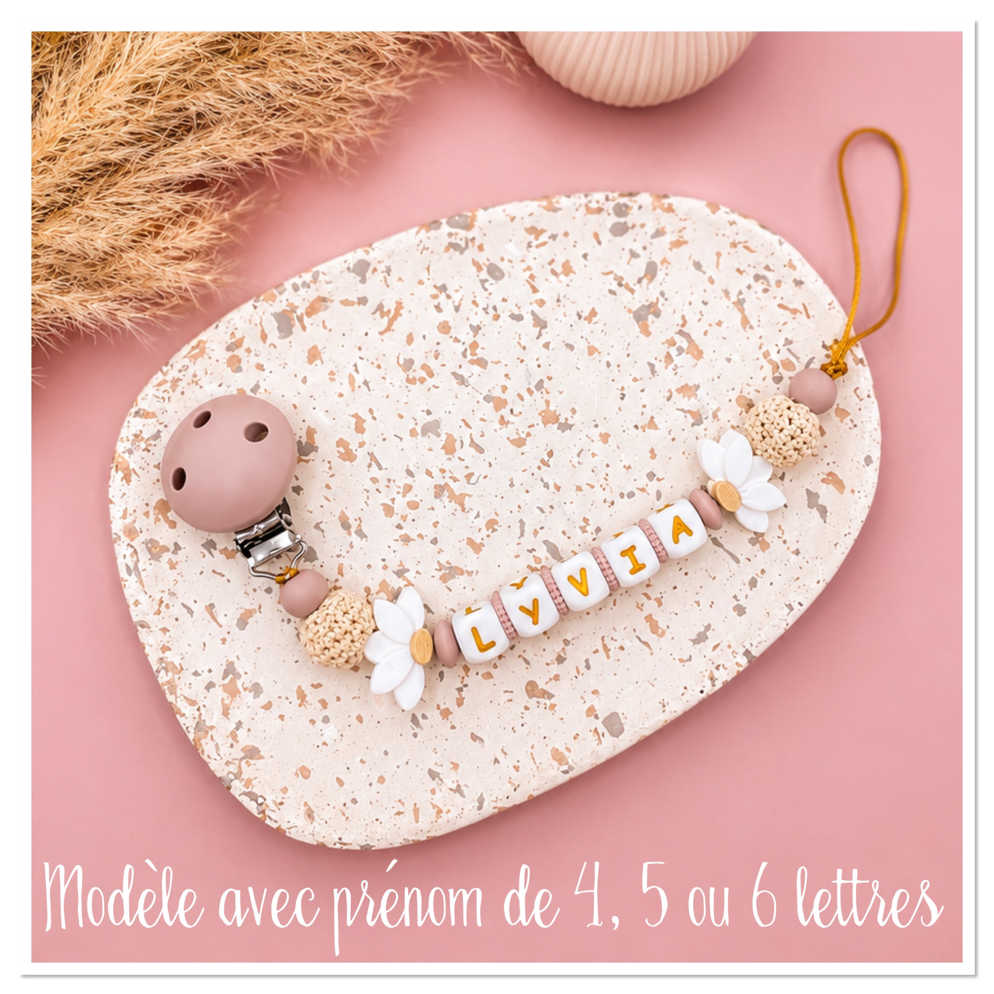 Modèle "LEYA" - Attache sucette fleur de lotus et crochet